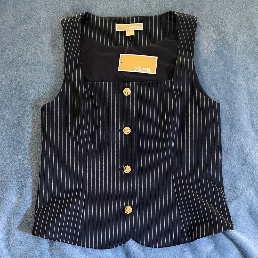 Michael Kors Navy and White Pinstripe Vest Size M